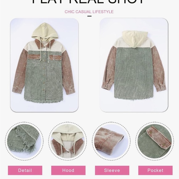 PRETTY NEW FALL 2024 DOKOTOO CORDUROY SHACKET JACKET L MULTIPLE COLORBLOCK - Picture 5 of 8